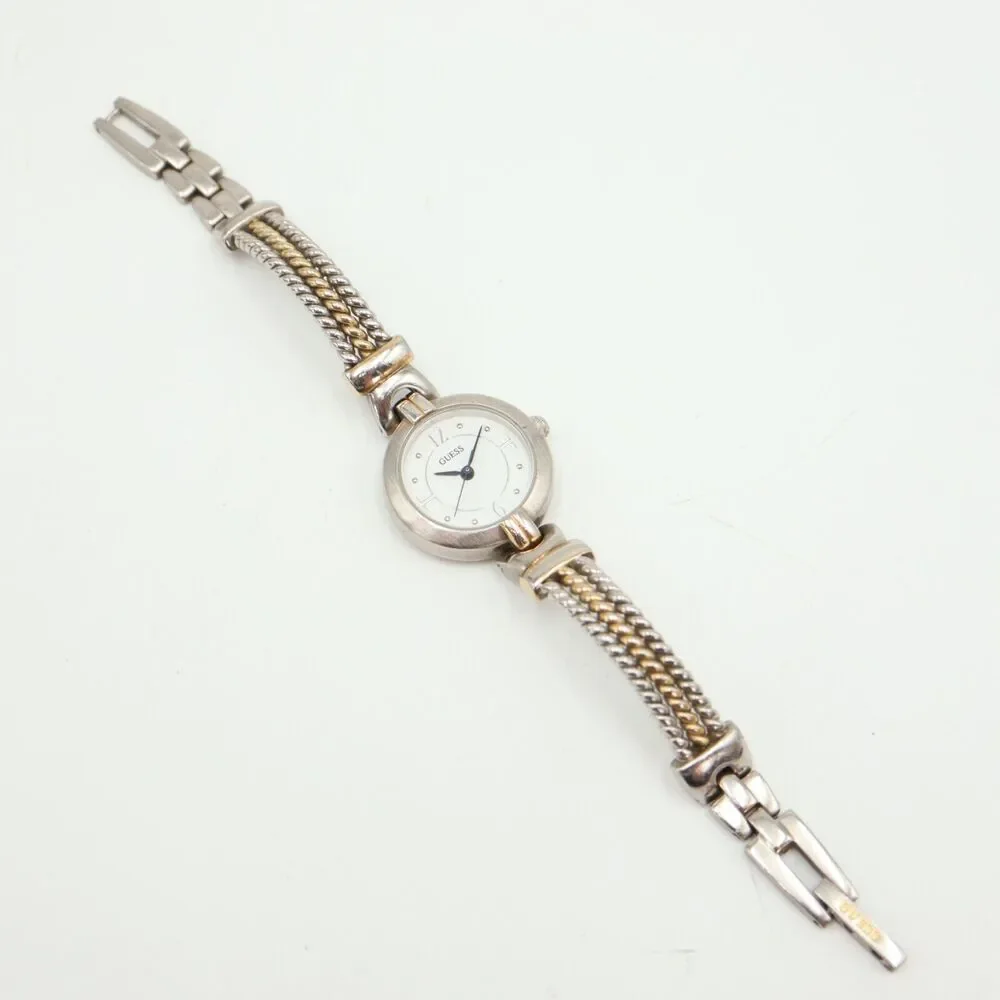 Guess Women's Two Tone Watch 23mm Round Dial Metal Rope Bracelet w New Battery